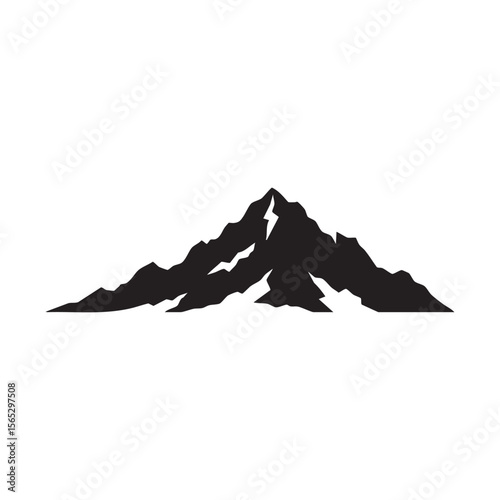 Jagged mountain peak silhouette isolated on white background