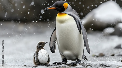 Emperor penguin chick and egg