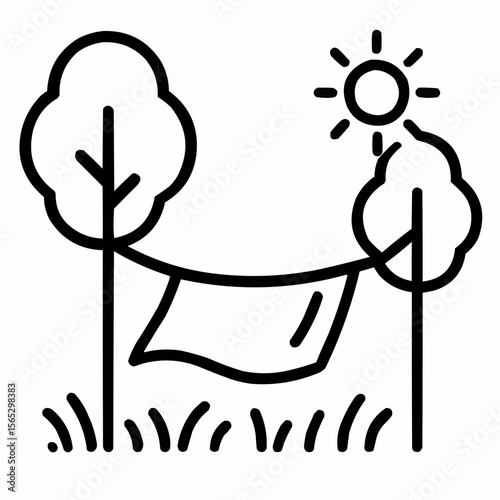 Hanging fabric between trees. Summer relaxation