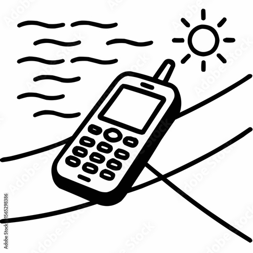 Old-school mobile by pool. Digital detox symbol