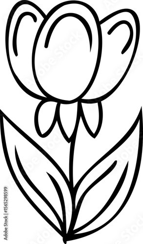 Cute line art cartoon flower illustration with black thin line