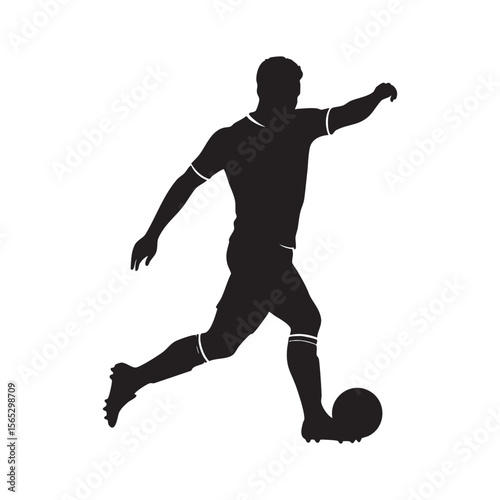 Soccer player kicking ball silhouette isolated on white background