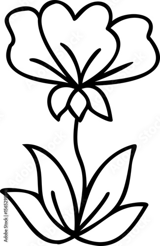 Cute line art cartoon flower illustration with black thin line