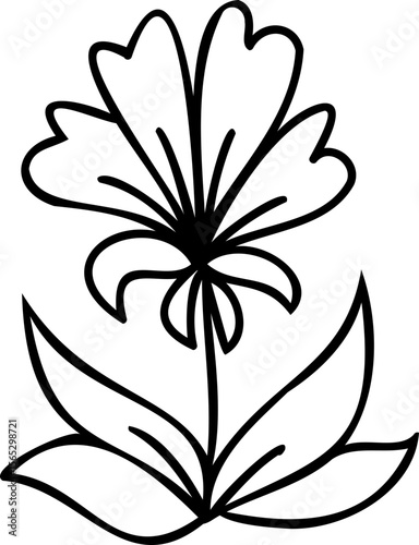 Cute line art cartoon flower illustration with black thin line