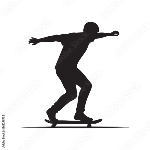 Skateboarder performing a trick silhouette isolated on white background