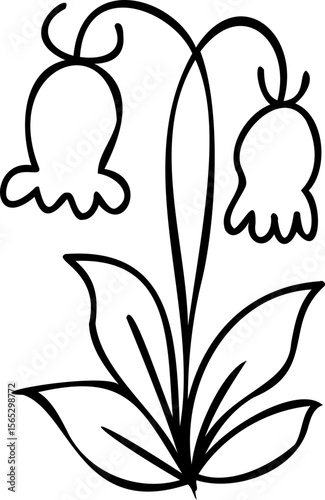 Cute line art cartoon flower illustration with black thin line