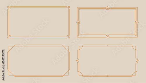 Golden art deco frames. Vintage elegant borders with decorative geometric elements, gold retro wedding invitation card design. Vector frame collection