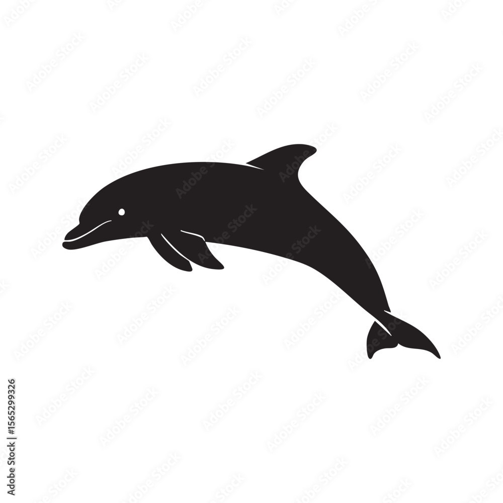 Fototapeta premium Black dolphin jumping gracefully in the ocean silhouette isolated on white background silhouette