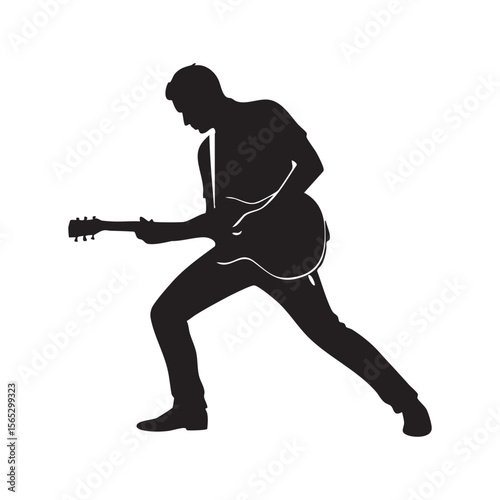 Man playing electric guitar silhouette isolated on white background