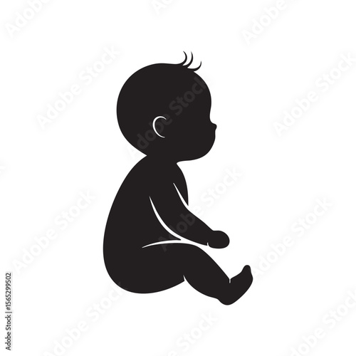 Simple black silhouette of a baby sitting on a white background silhouette isolated on white background