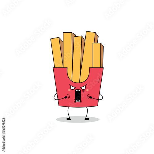 Cute fries cartoon character shocked expression doodle