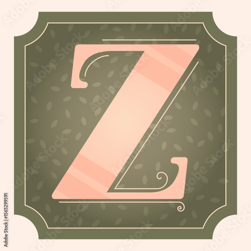 Elegant Vintage Letter Z Monogram Vector – Decorative Serif Alphabet Initial with Floral Pattern and Ornate Frame – Pastel Retro Typography for Prints, Wall Art, Branding, Invitations, Crafts