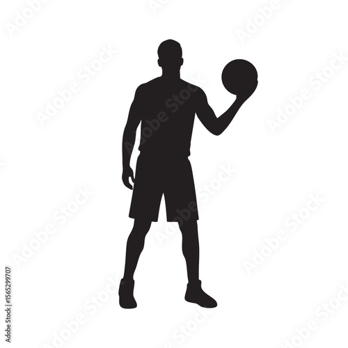 Basketball player silhouette holding ball isolated on white background silhouette