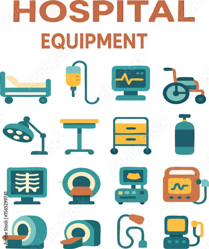 Medical Equipment Icons Hospital essentials examination surgical tools imaging devices patient care