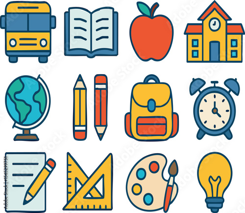 Back to School Icons Illustration Art Education Learning School Supplies  

