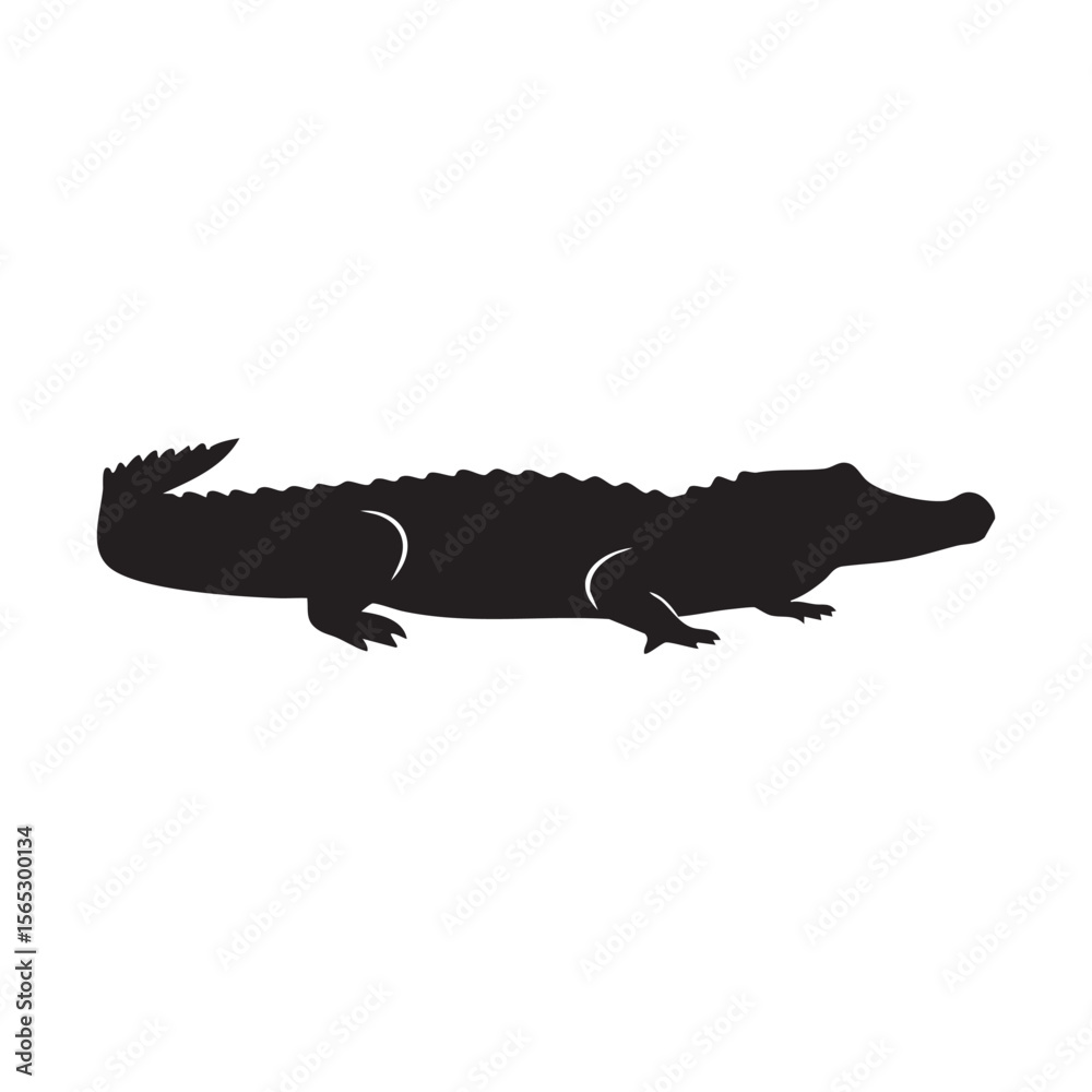Fototapeta premium Black alligator silhouette isolated on white background illustration