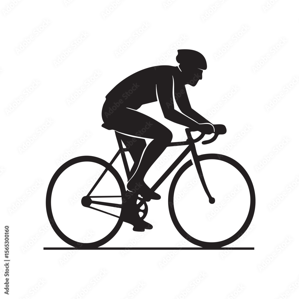 Obraz premium Cyclist riding a road bicycle in a dynamic silhouette isolated on white background