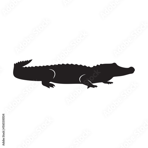 Black alligator silhouette isolated on white background illustration