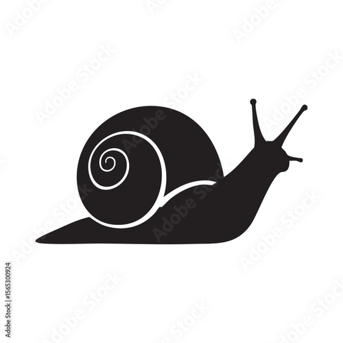 Black silhouette of a snail with antennae crawling on a white background silhouette isolated on white background
