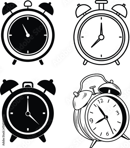 Vector Set of Vintage and Modern Alarm Clock Icons