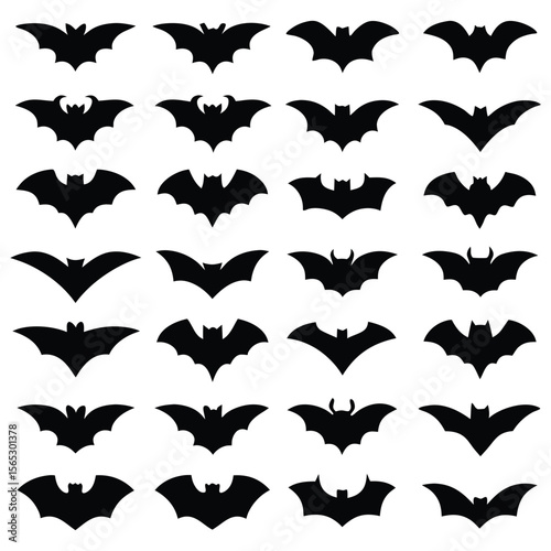 Spooky pattern featuring bat silhouettes against a white background, perfect for Halloween backgrounds and festive designs