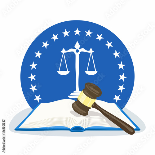 Symbolic representation of law, justice, and legal proceedings with a gavel and scales.