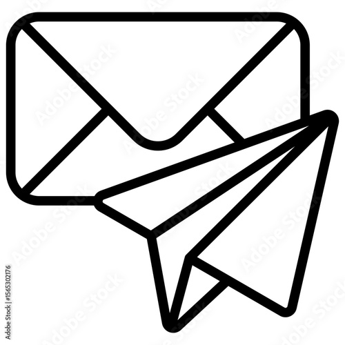 Mail Send Outline Style Icon Vector Design - An envelope with paper plane, symbolizing email or message being sent out