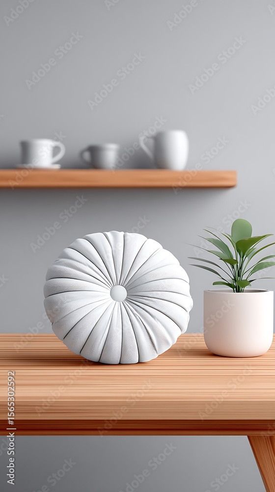 Obraz premium White decorative pillow on wooden table