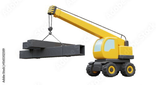 crane hook lifting beam, 3D vector, plain white background