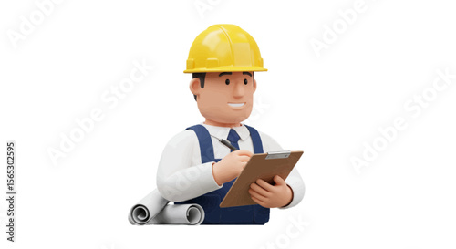 smiling construction worker with clipboard
