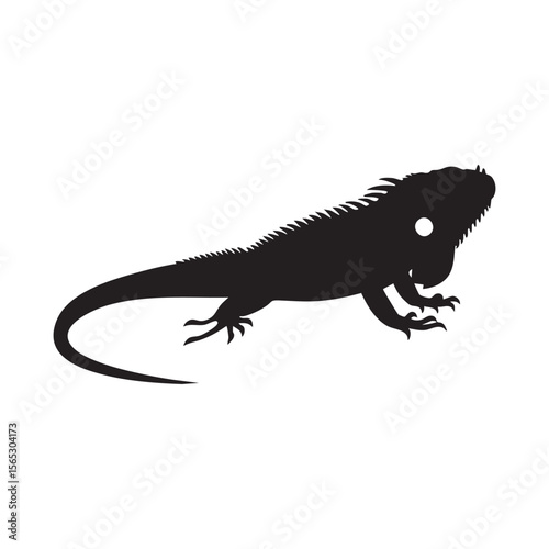 Black silhouette of a lizard with spiky crest isolated on white background silhouette
