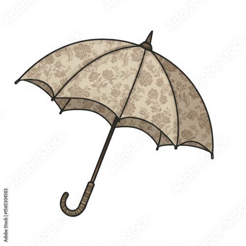 Beige Floral Pattern Vintage Umbrella Illustration