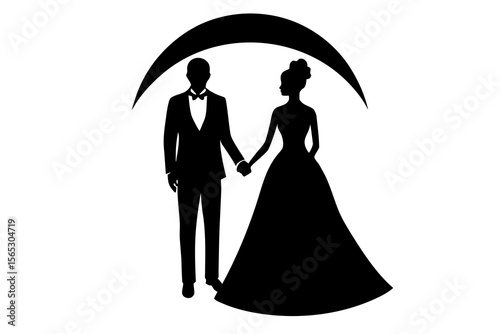 Bride and Groom Silhouette – Elegant Wedding Couple Vector Under Arch