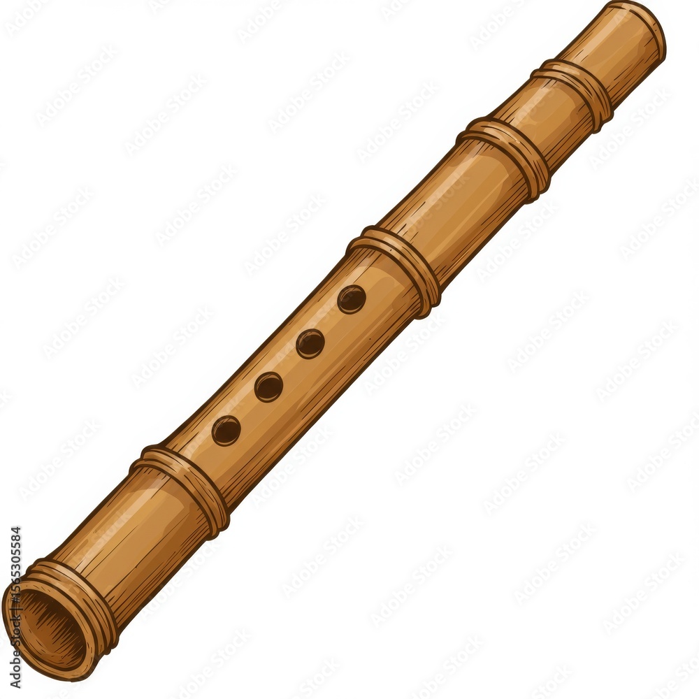 Naklejka premium Brown Bamboo Flute Musical Instrument Illustration