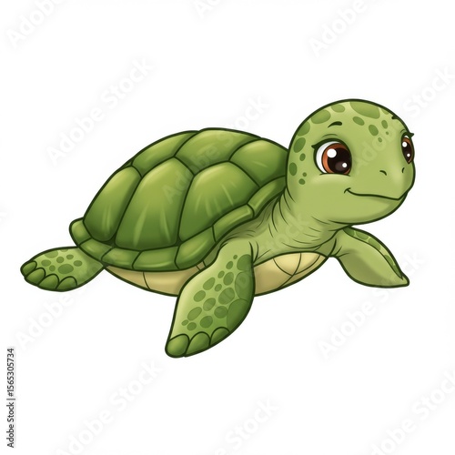Cute Green Cartoon Sea Turtle Illustration