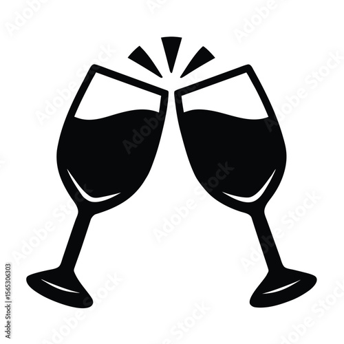 Elegant silhouette of two wine glasses clinking together in a celebratory toast perfect for events and special occasions