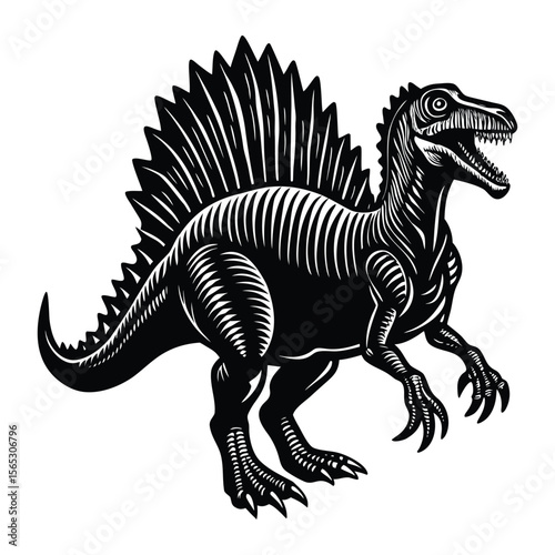 Spinosaurus Dinosaur Vector Illustration Black and White