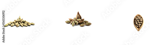 A PNG set of black cardamom pods, cut out with transparent background, perfect for culinary, herbal, or design use.