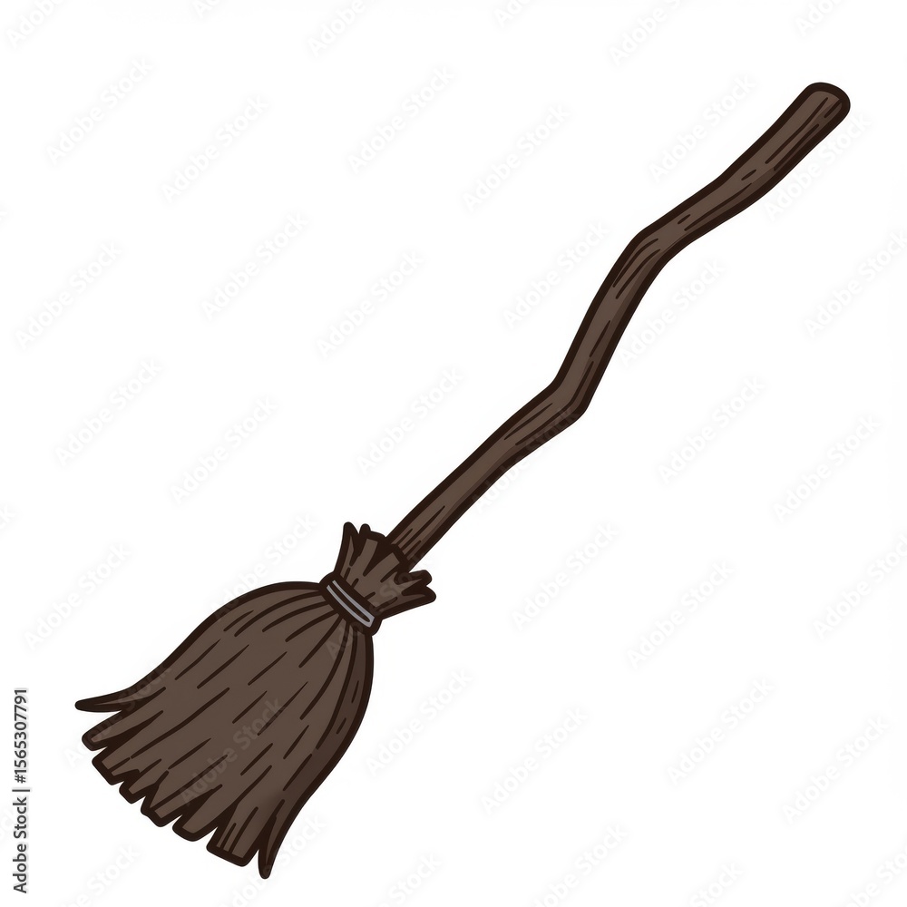 Obraz premium Brown Wooden Broom Illustration on White Background