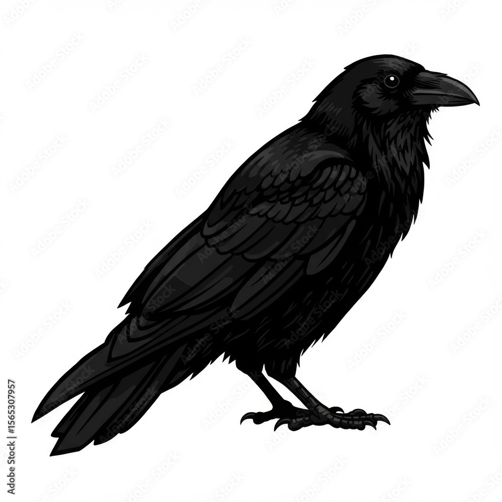 Fototapeta premium Black Crow Illustration on White Background