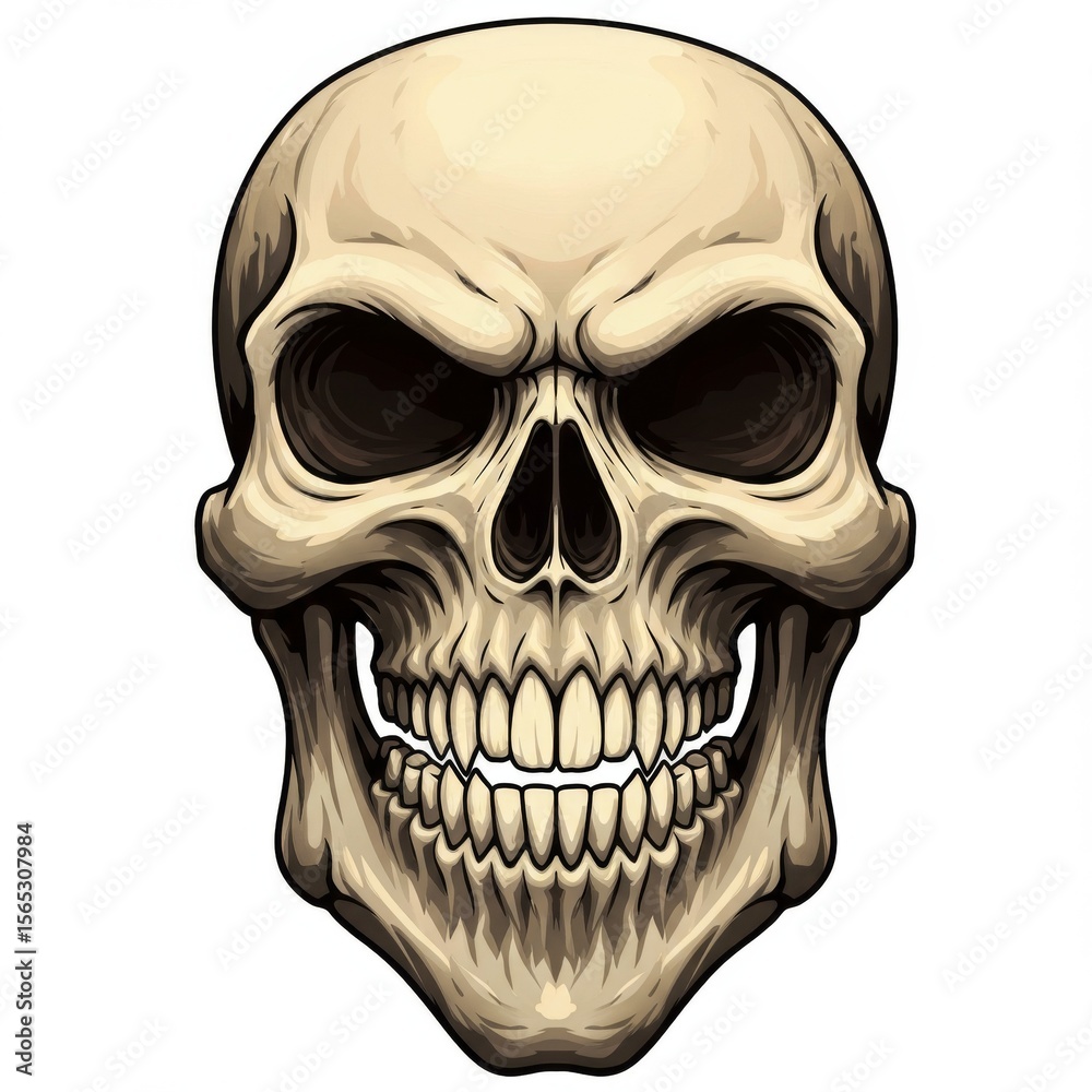 Fototapeta premium Detailed Beige Human Skull Illustration