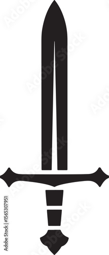 Classic Sword Silhouette: Upright Blade and Hilt Design, Symbolizing Strength, Justice, or Chivalry