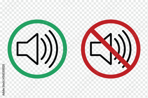 No Sound icon sign mute icon vector illustration. Speaker mute icon. No sound icon. No allowed Sound Sign. no sound or keep silence red circle sign, green allowed round vector icon eps 10