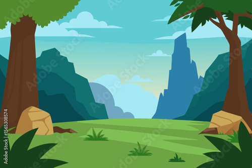 A Beautiful View From A Grassy Clearing In An Ancient Forest With Tall Pine Trees