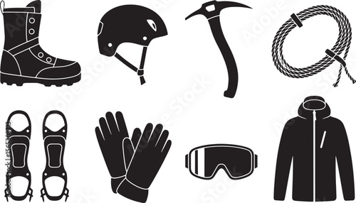 Eight Black Silhouette Adventure Winter Sports Icons