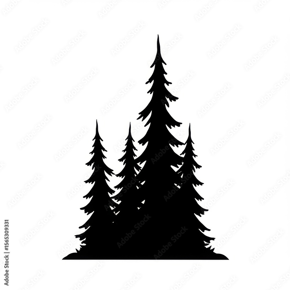 Fototapeta premium Black Silhouette of Pine Trees on White Background