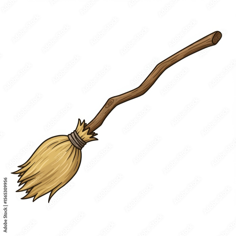 Obraz premium Brown Wooden-Handled Straw Broom Illustration
