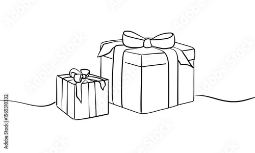 Gift box continious line drawing. Christmas present outline. Vector illustration