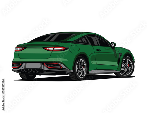 Forest Green Color Sports Car Racing Vector Illustration