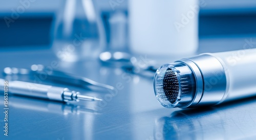 Detailed view of an innovative microneedle therapy device showcasing its precision needle array used in professional aesthetic treatments and advanced skin rejuvenation